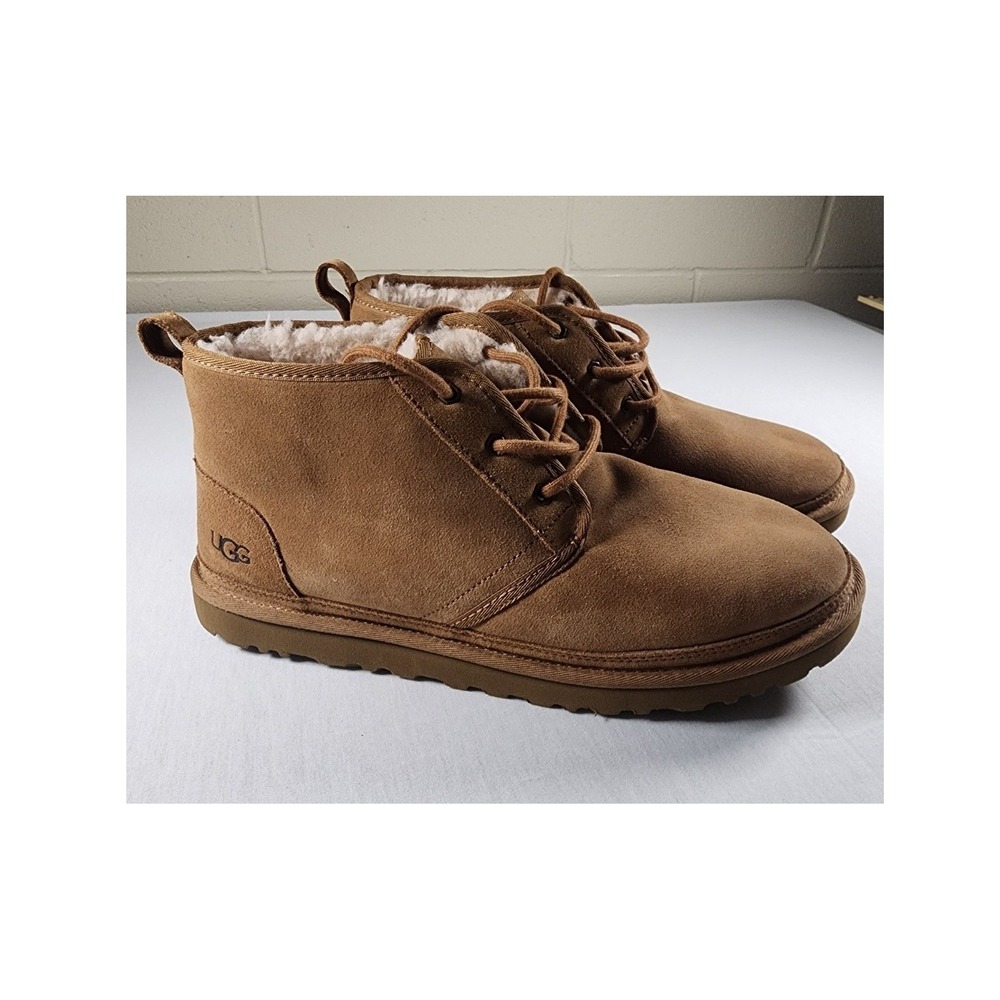 UGG Neumel Chestnut Suede Lace Up Chukka Boots Men 13 Brown Sheepskin Wool Ankle